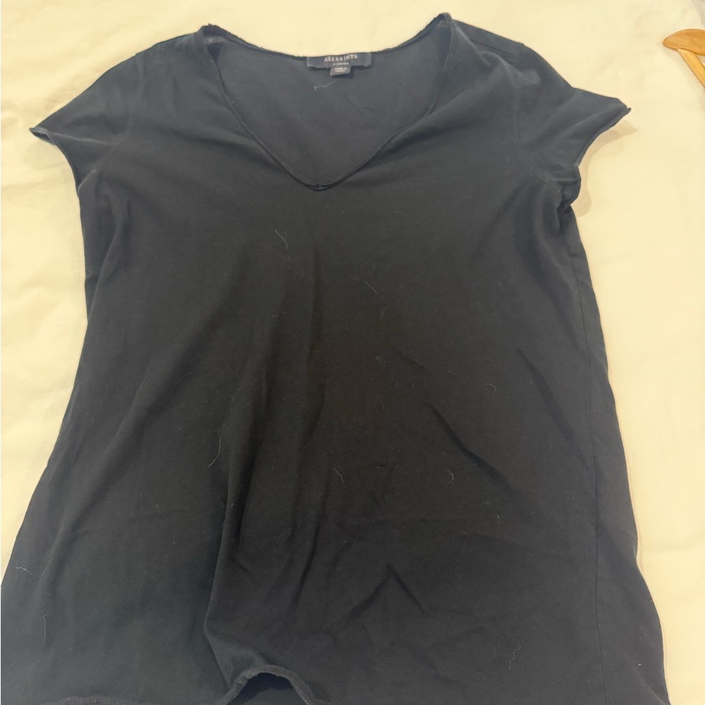 All Saints Black Short Sleeve V-Neck Tee